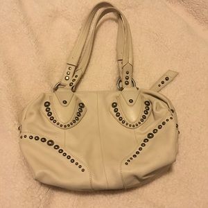 B. Makowski ivory leather silver studded shoulder bag
